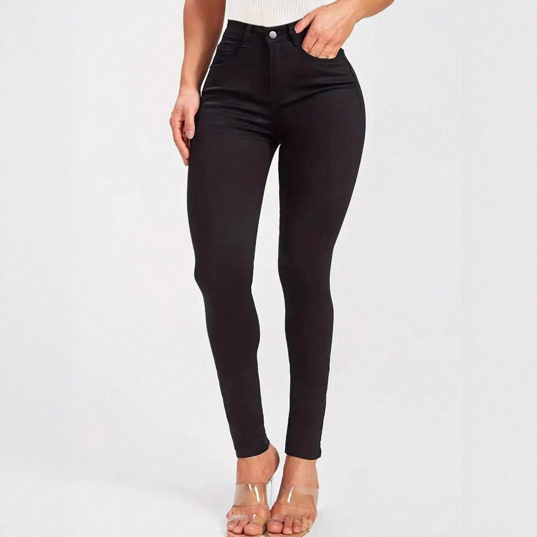 Casual Versatile Simple Solid Color Slim Denim Trousers