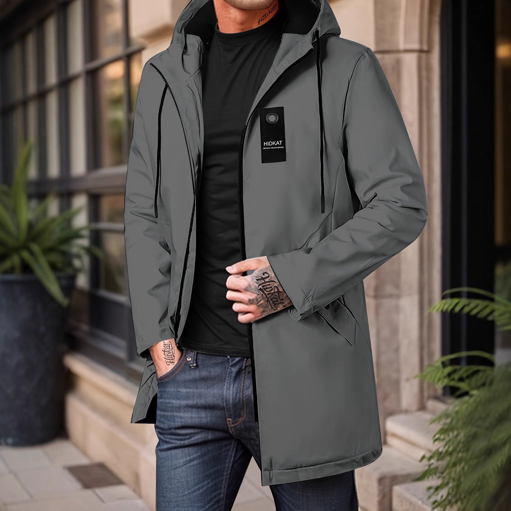 Mid-length Men's Hooded Casual Workwear Shell Jacket