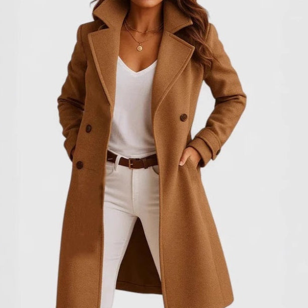 Women's Autumn And Winter Solid Color Polo Collar Mid-length Woolen Coat