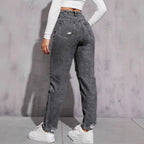 Women's Casual Ripped Washed Jeans With Nine-part Calf