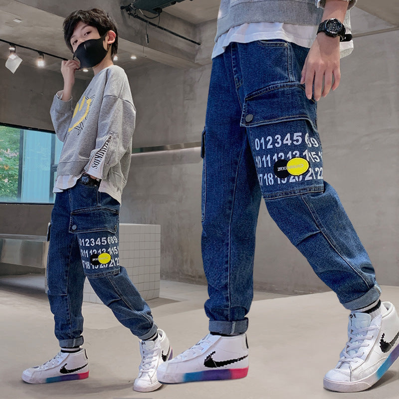 Boys Printed Girdled Jeans