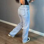 Fashionable All-match Simple Solid Color Elegant Straight Jeans For Women