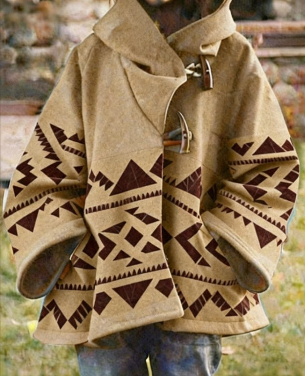 Winter New Women's Loose Retro Printed Woolen Coat