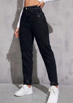 Women's Casual Ripped Washed Jeans With Nine-part Calf