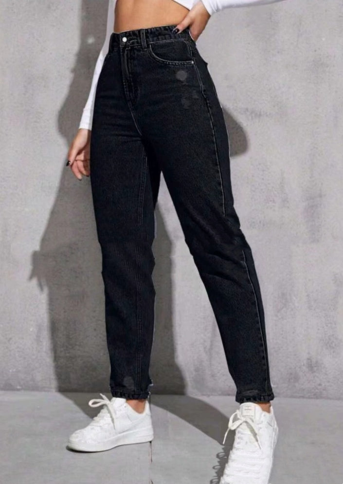 Women's Casual Ripped Washed Jeans With Nine-part Calf