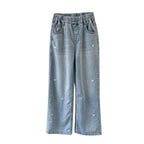 Wide-leg Pants Straight Loose Trousers Medium And Large Children Girls Lyocell Denim